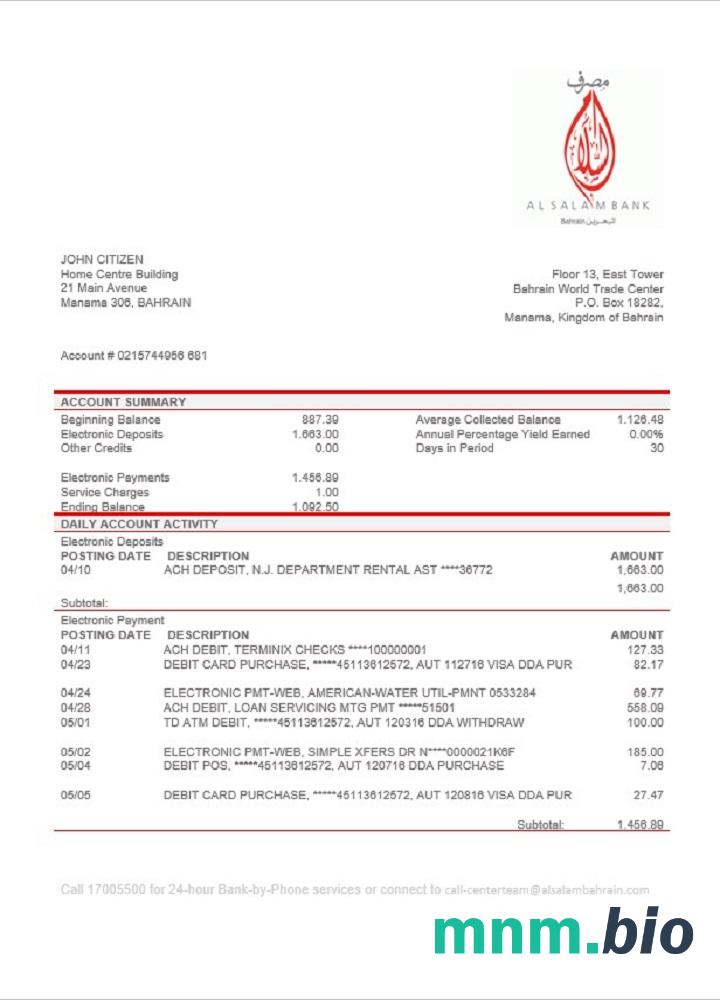 Bahrain Al Salam Bank excel